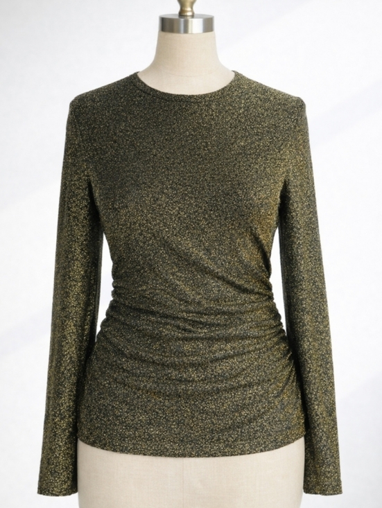 Nine West Tops - Vintage 90s Nine West Gold Shimmer Ruched Top S Gold Black Ruched Minimalist
